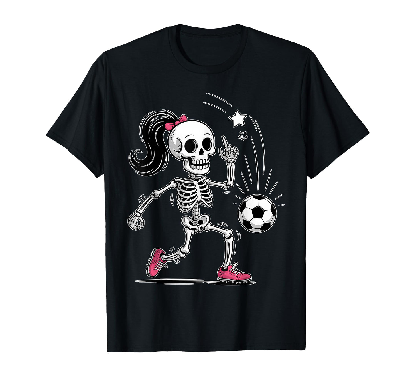 Skeleton Soccer Halloween Costume Funny Women Girls Kids T-Shirt