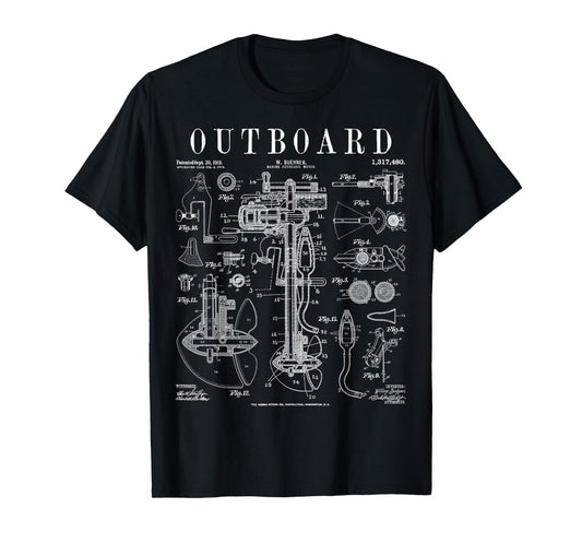 Fishing Boat Outboard Marine Motor Vintage Patent Print T-Shirt
