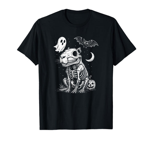 Creepy Capybara Skeleton Halloween Bones Ghost Bat Pumpkin T-Shirt