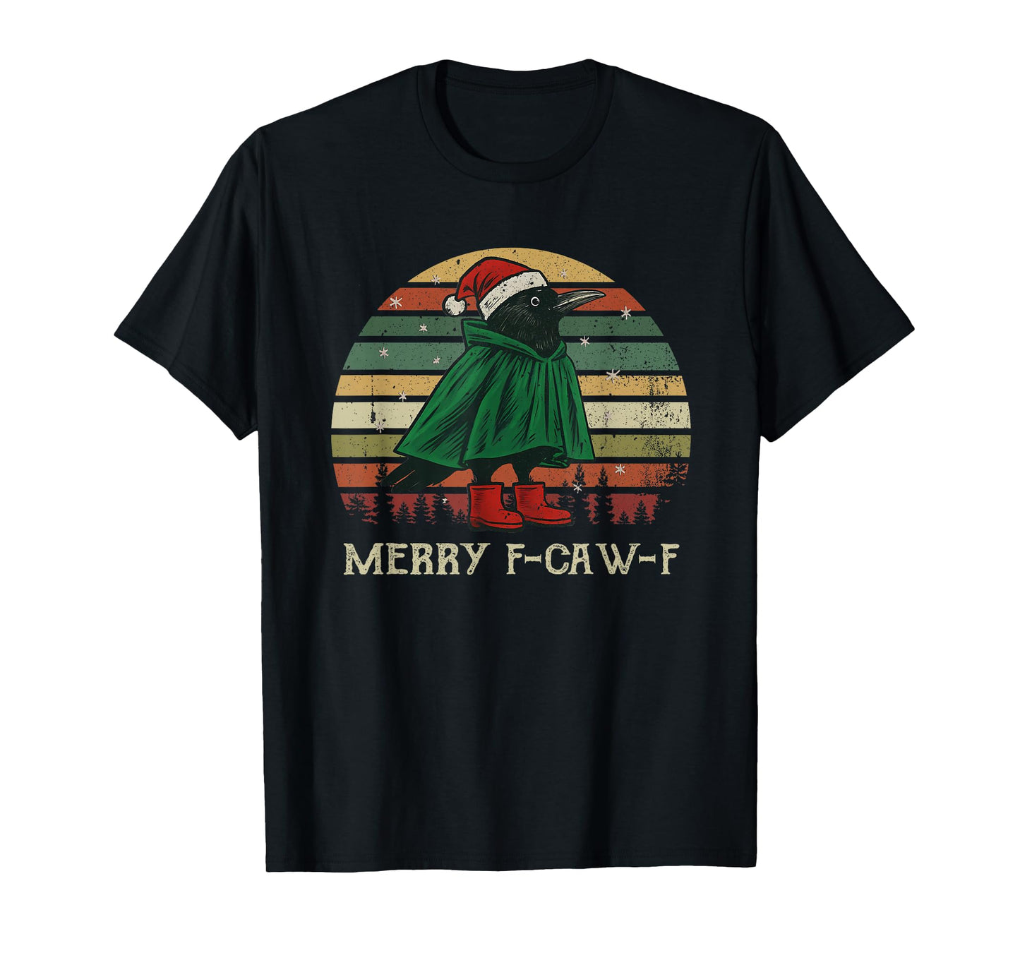 Women Black Crow F-Caw-F Funny Christmas Merry F-Caw-F T-Shirt