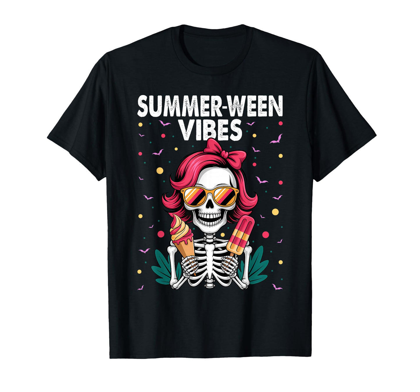 Summerween Vibes Skeleton Spooky Vacation Halloween Summer T-Shirt