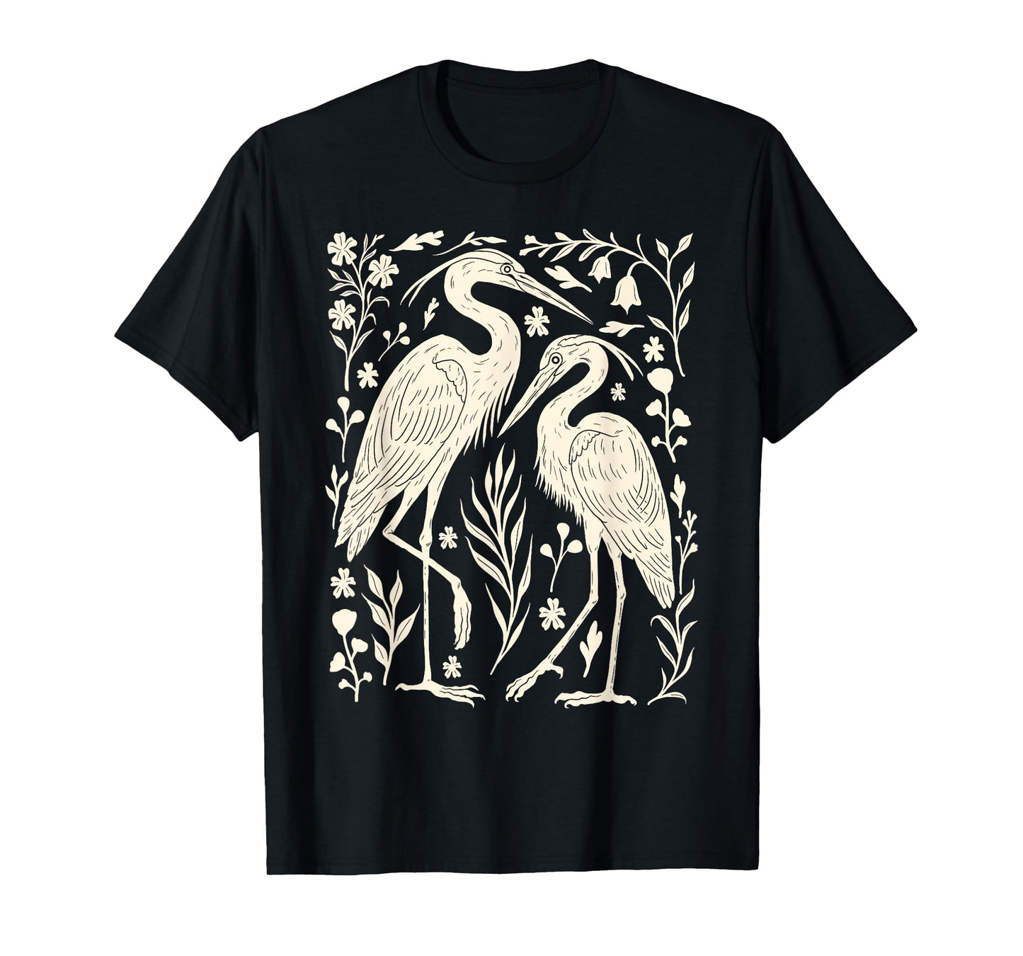 Blue Heron Linocut Nature Lino Print Bird Folk Art Forest T- T-Shirt