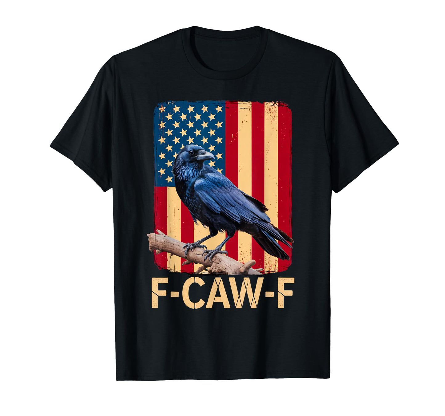 F-Caw-F Black Crow Retro USA Flag Vintage T-Shirt