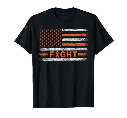 American Flag Orange Ribbon Fight Leukemia Awareness Women Men T-Shirt