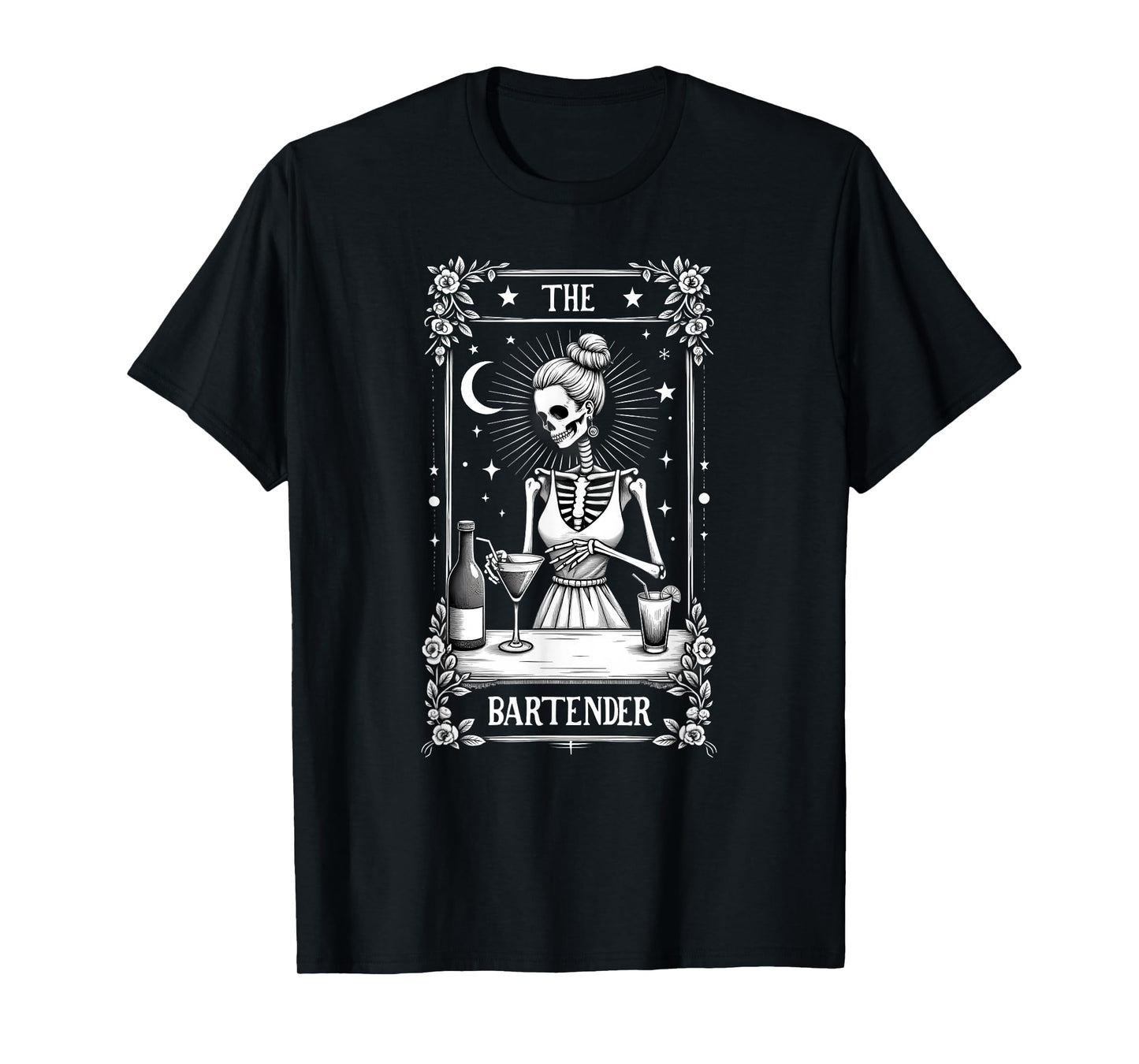 Gothic Tarot Card Skeleton Cocktail Bartender T-Shirt