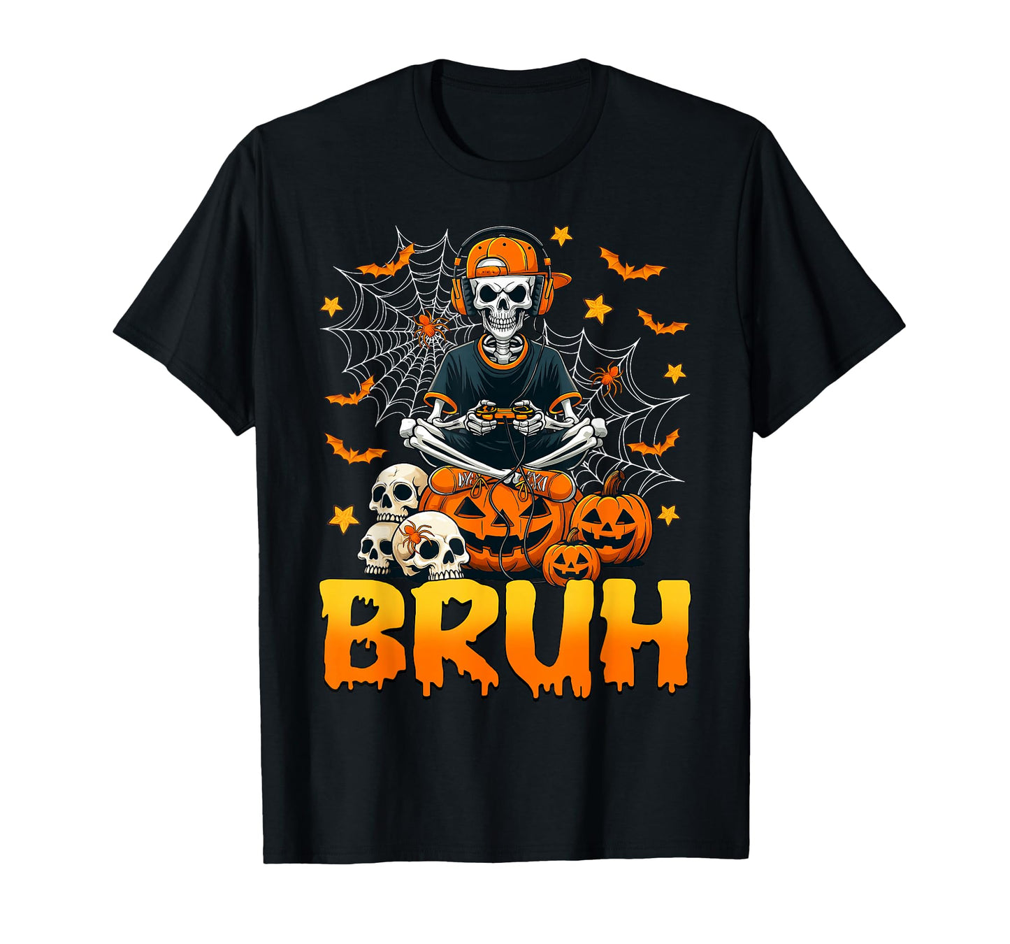 Bruh Halloween Skeleton Gamer Video Gaming Men Boys Kids T-Shirt