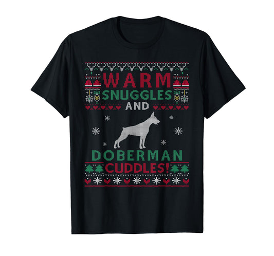 Doberman Christmas Dog Lover Gifts Christmas Doberman Dog Cuddles Pet Owners Unisex-Kids Ugly Christmas T-Shirt