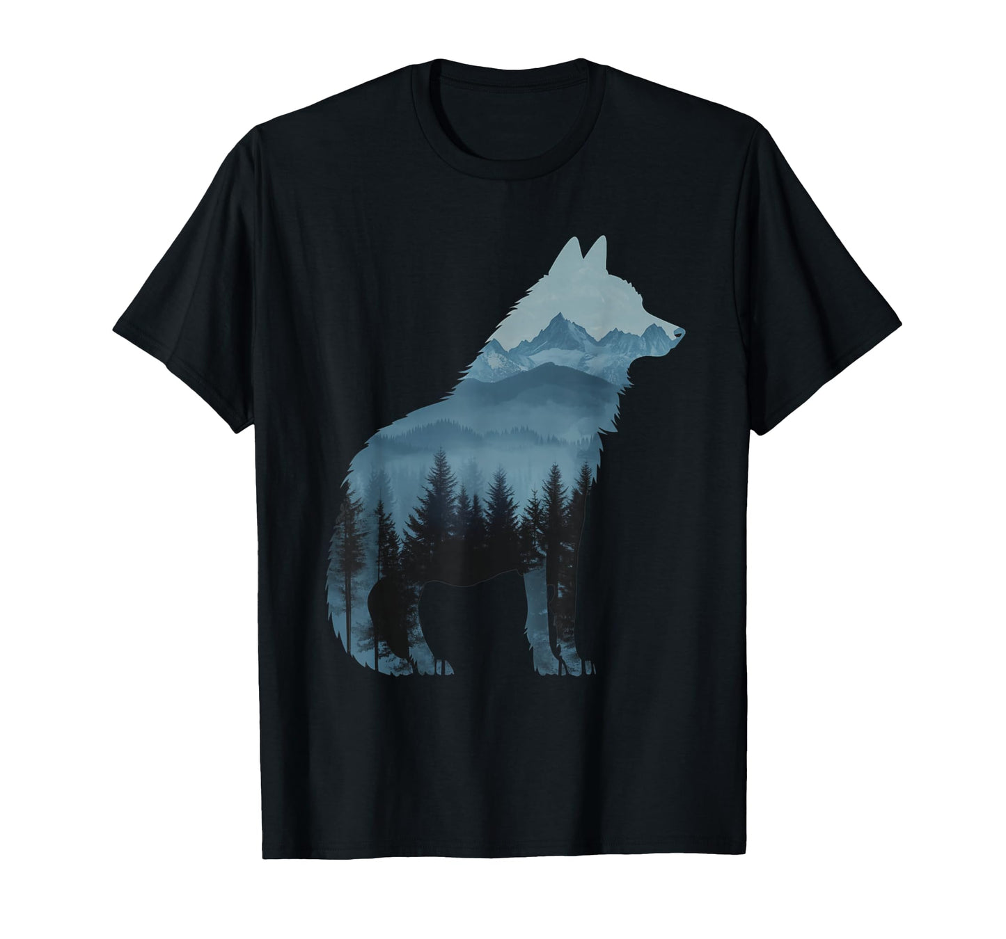 Wolf and Forest Silhouette double exposure Art T-Shirt