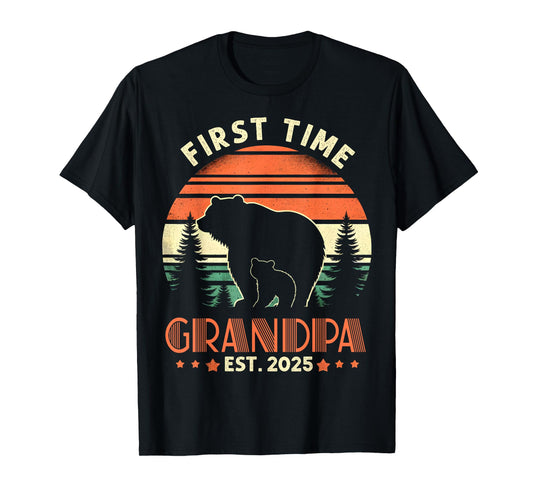 First Time Grandpa Est 2025 for New Dad Funny Fathers Day T-Shirt