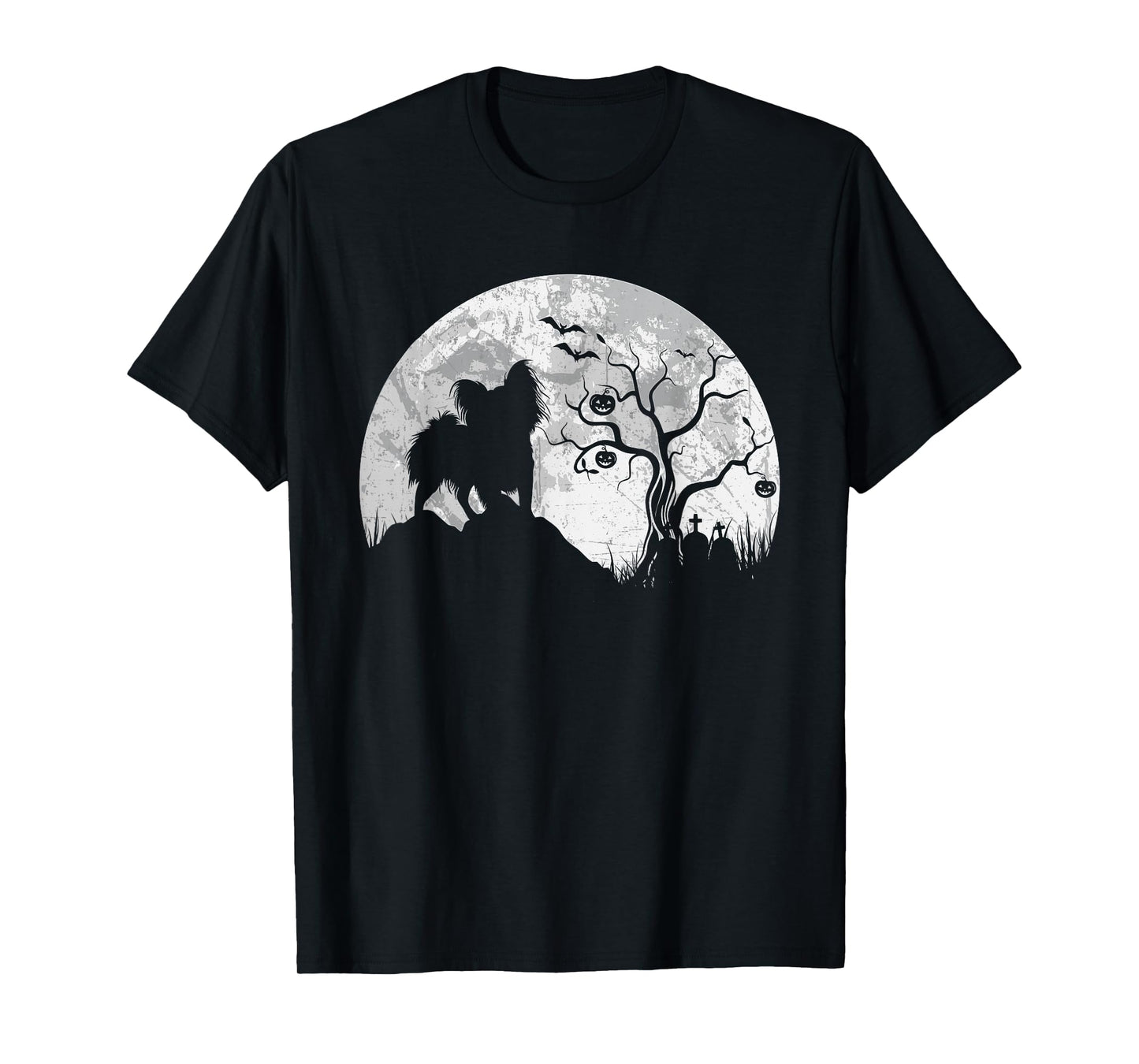 Papillion Dog and Moon Halloween Costume Spooky T-Shirt