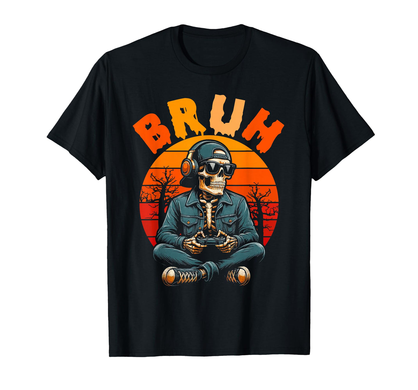 Bruh Skeleton Gamer Video Halloween Gaming Boys Men Kids T-Shirt