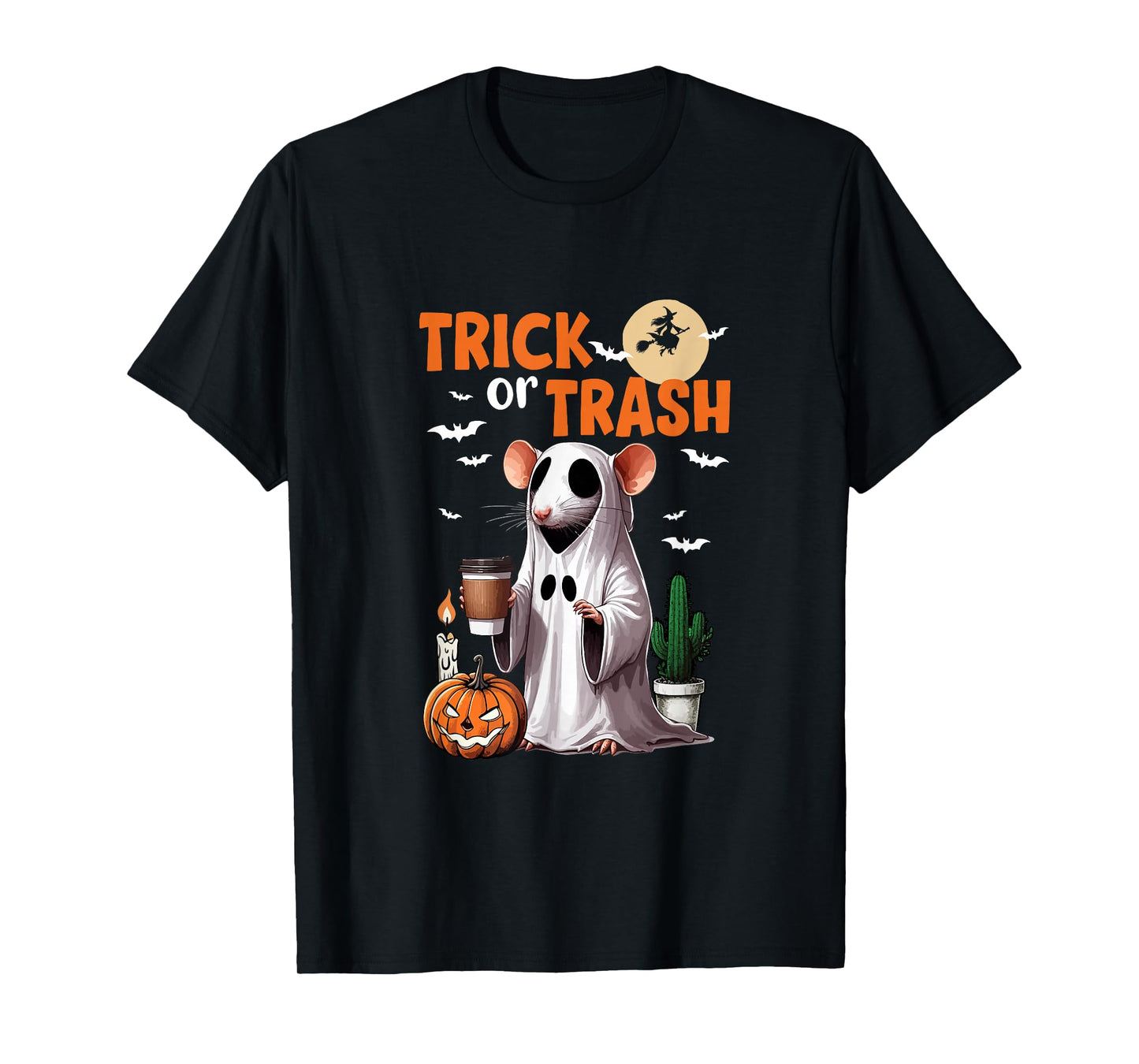 Trick Or Treat Joke Trash Halloween Rat Drinking Coffee T-Shirt