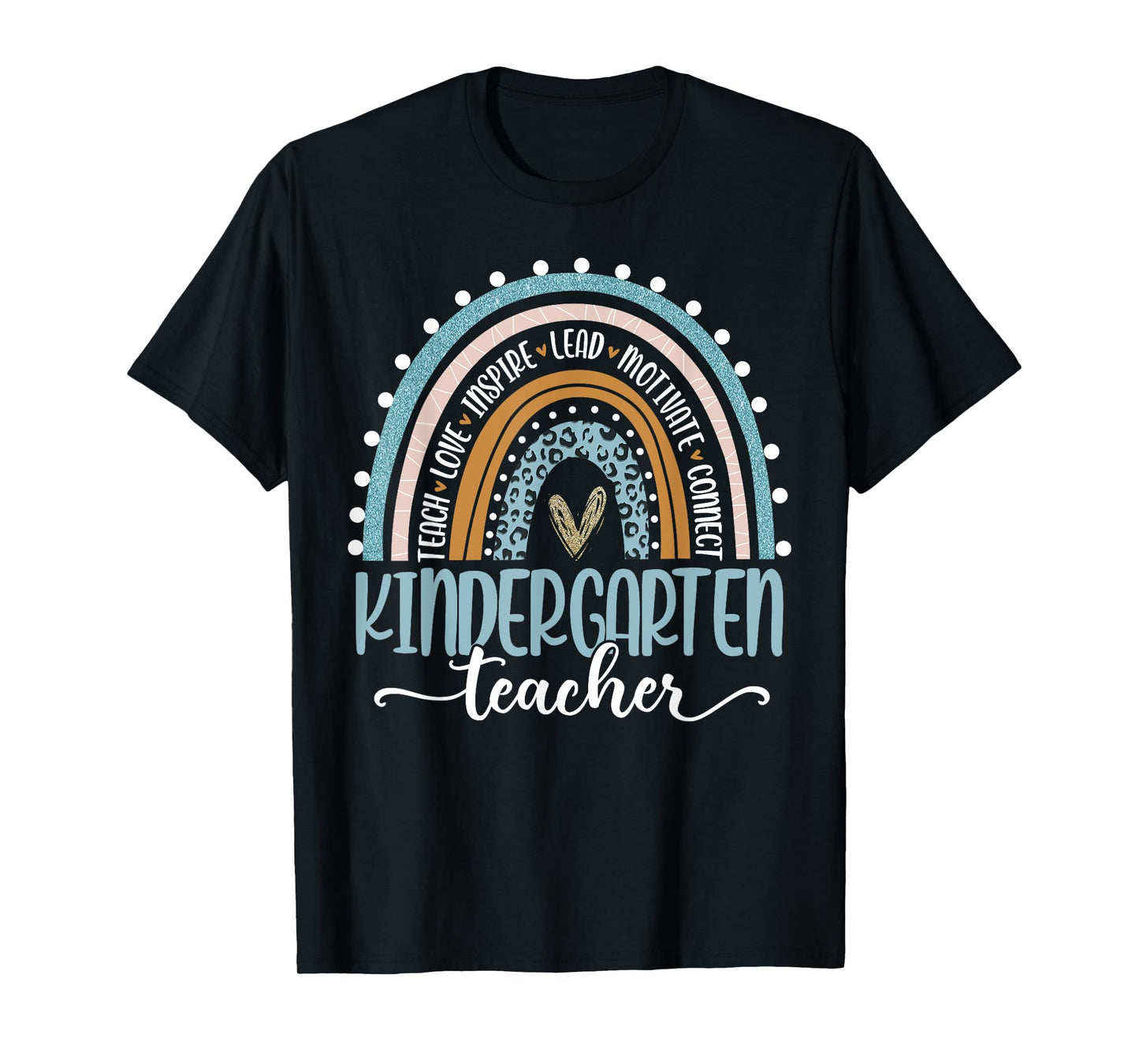 Kindergarten Teacher Leopard Boho Rainbow Back To School T-Shirt