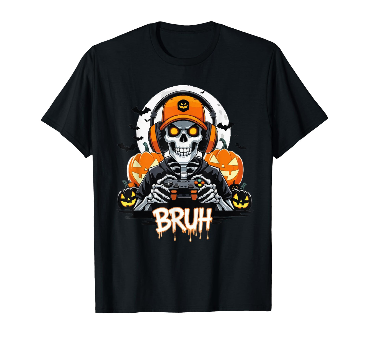 Bruh Halloween Skeleton Funny Boys Kids Mens Video Gaming T-Shirt