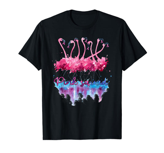 Pink Squad Flamingo Pink Ribbon Breast Cancer Awareness T-Shirt
