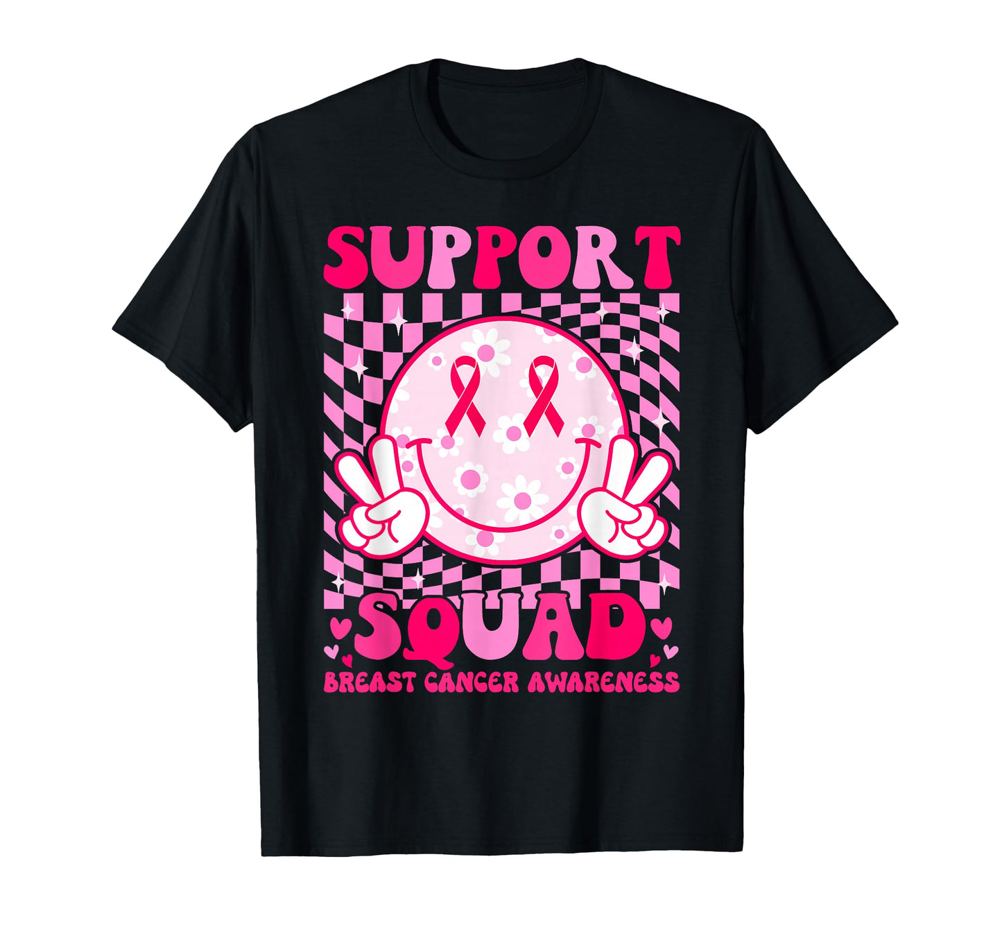 Groovy Breast Cancer Awareness Men Women Kids Support Squad T-Shirt