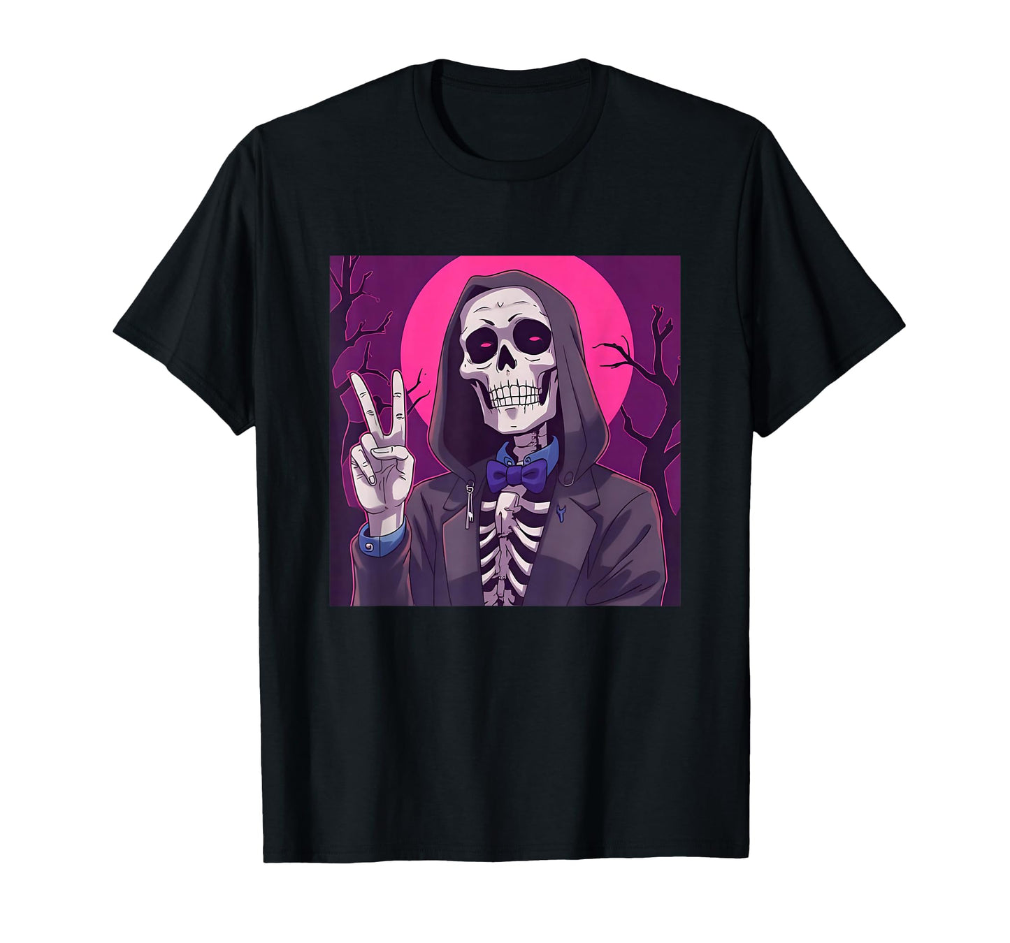 Skeleton Hand Peace Sign Anime Halloween All Hallows Eve T-Shirt
