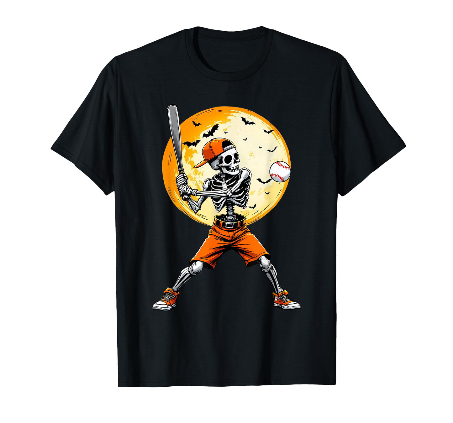 Funny Spooky Skeleton Baseball Tee | Boys & Kids Halloween T-Shirt
