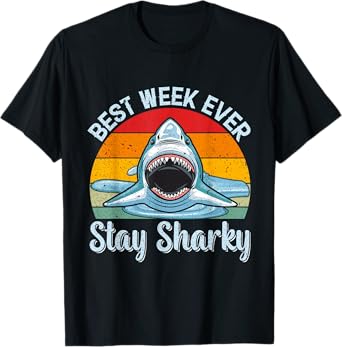 Best Week Stay Sharky Funny Shark Kids Men Women Vintage T-Shirt