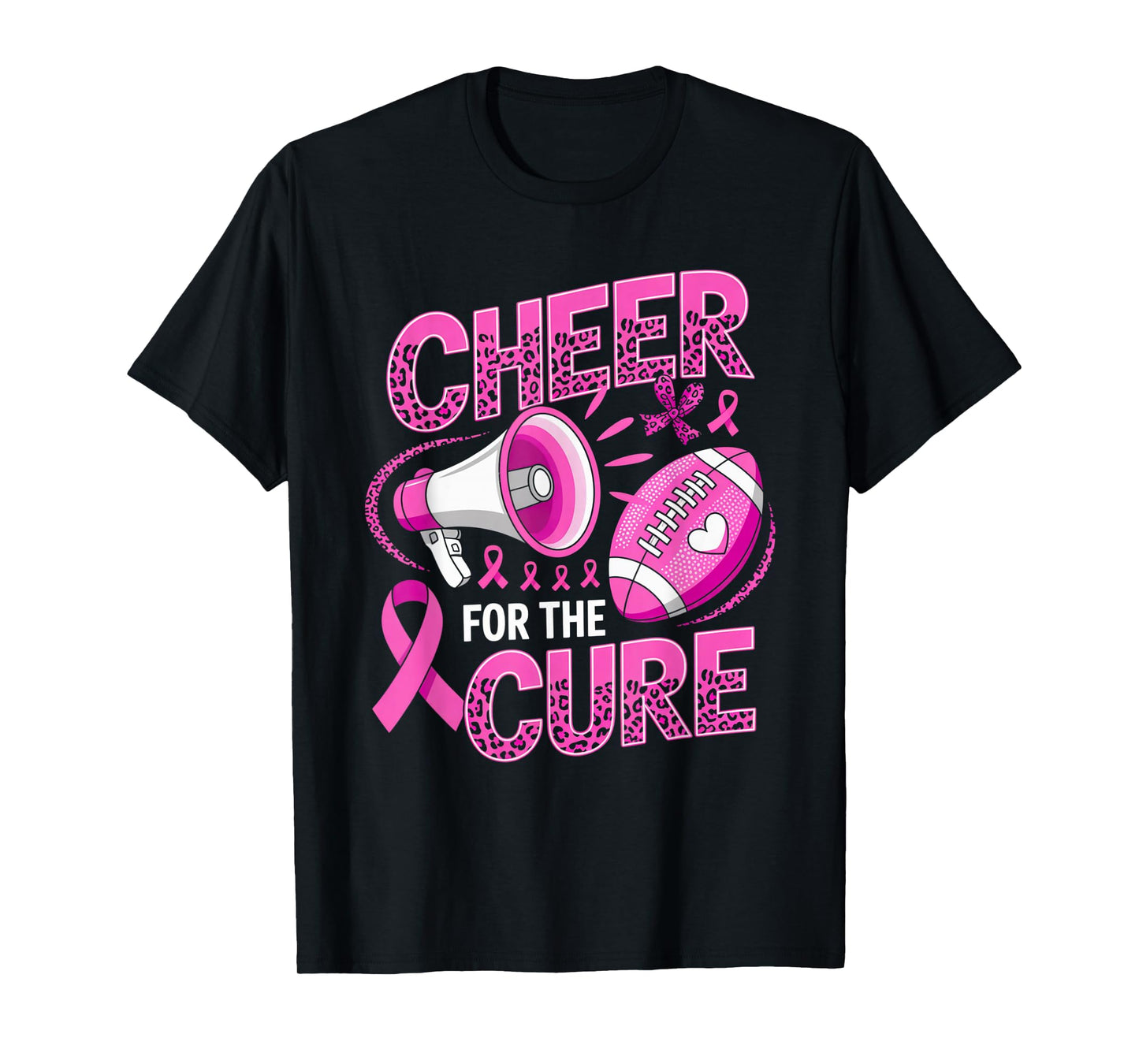 Cheer for The Cure Leopard Pink Ribbon Football Women Girls T-Shirt