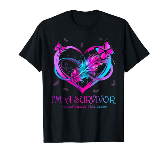 Butterfly Heart I'm A Survivor Thyroid Cancer Awareness T-Shirt