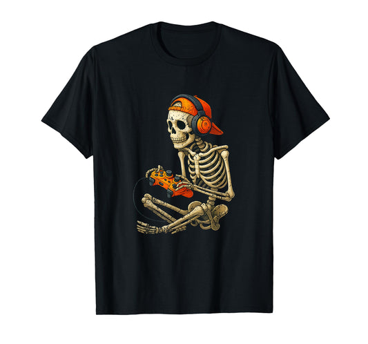 Cool Skeleton Gamer with Headphones and Controller T-Shirt
