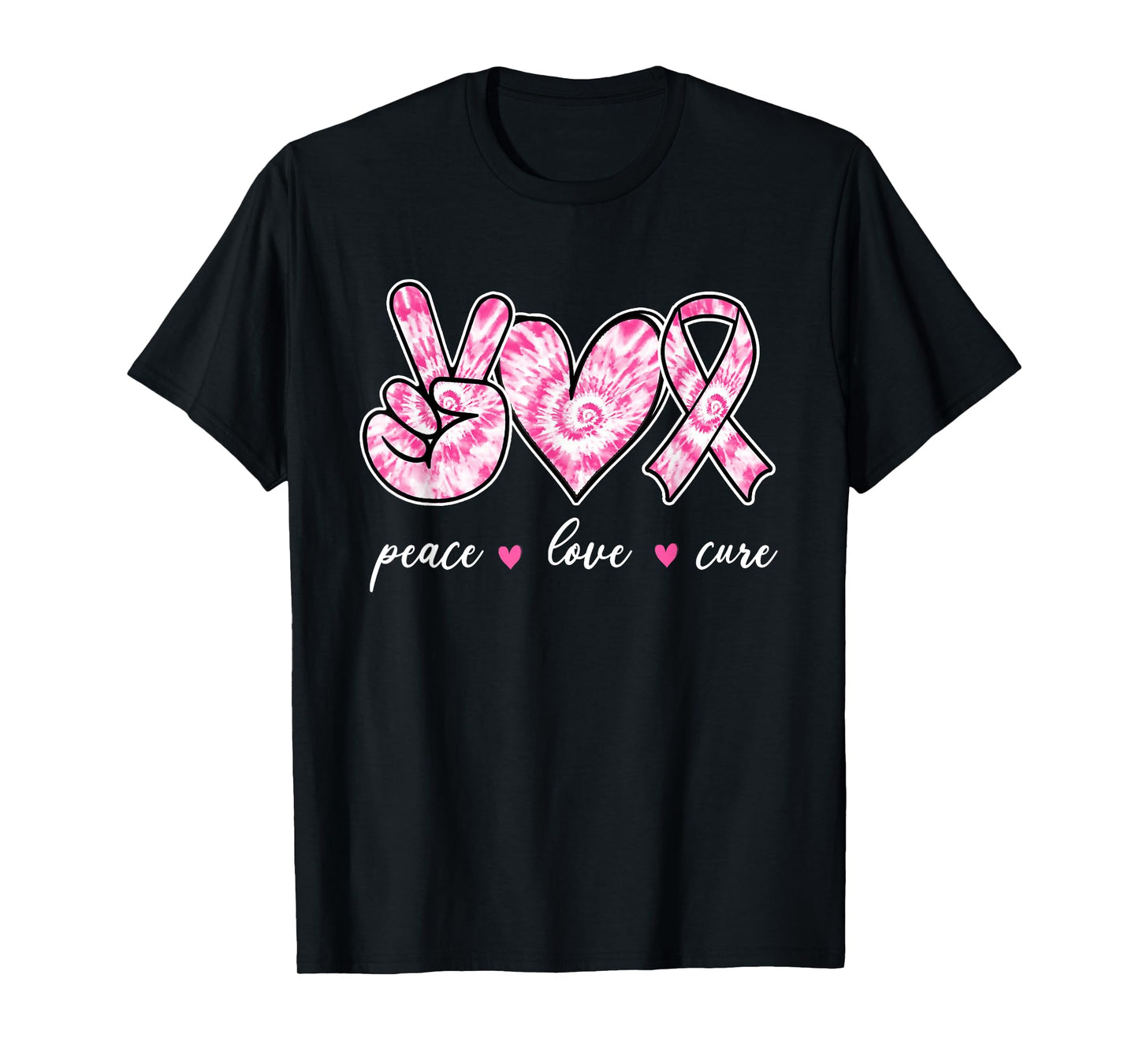 Breast Cancer Awareness Pink Tie Dye Peace Love Cure Faith T-Shirt