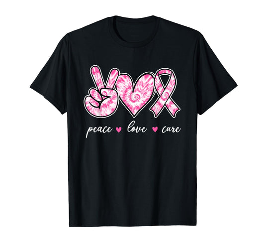 Breast Cancer Awareness Pink Tie Dye Peace Love Cure Faith T-Shirt