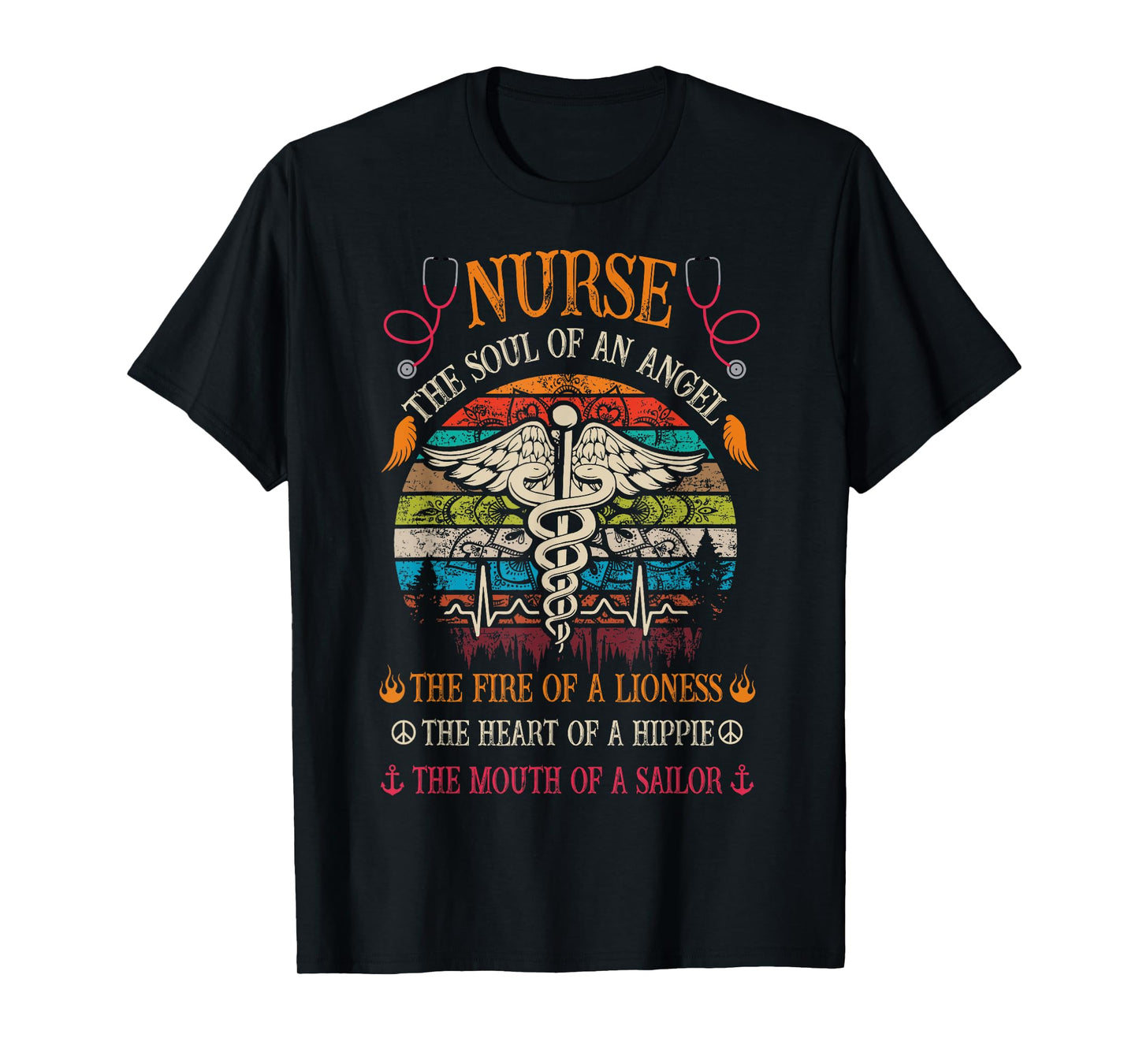 Nurse Soul Of An Angel Fire of A Lioness Vintage Hippie T-Shirt