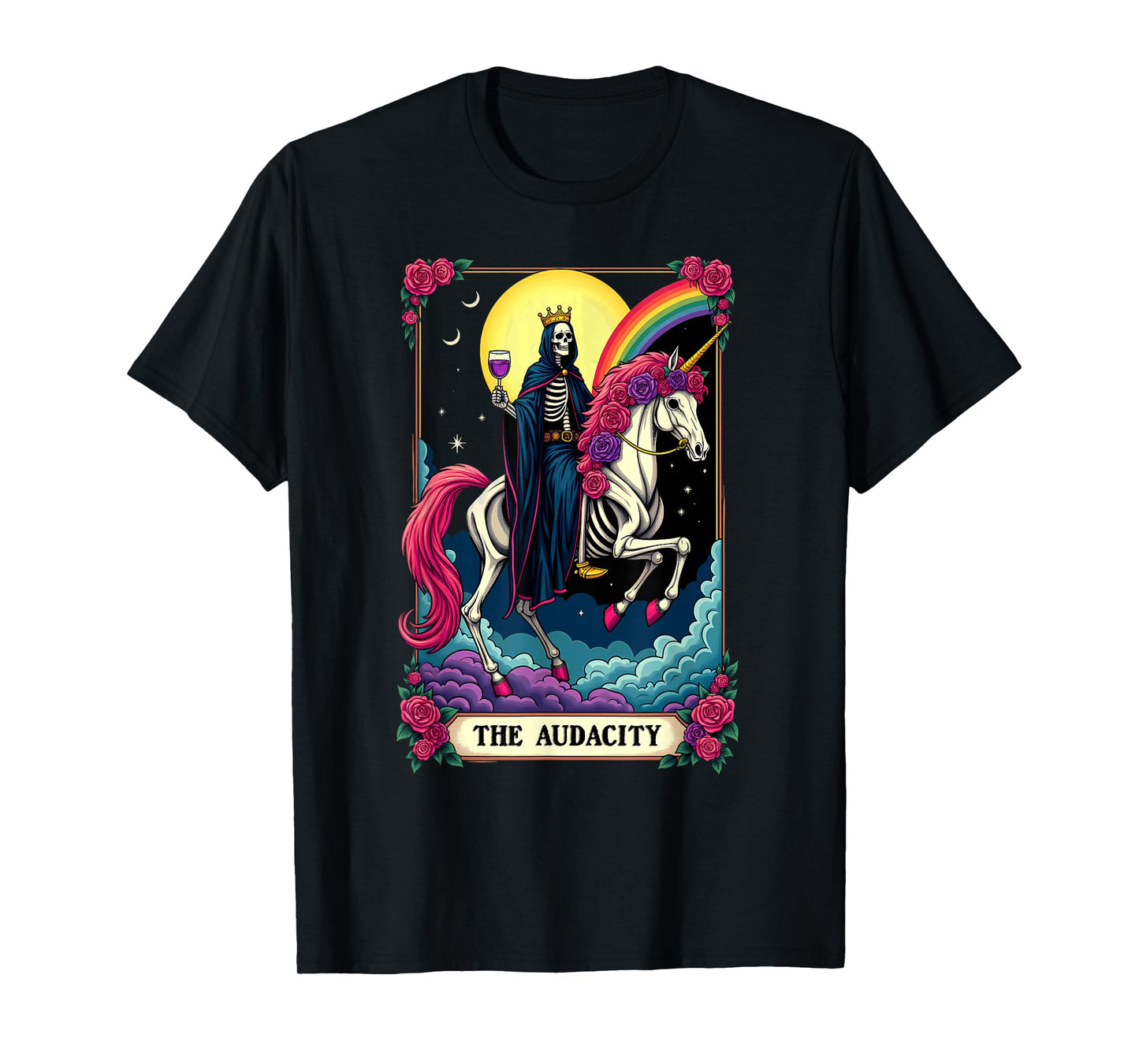 Tarot Card The Audacity King Skeleton Riding Unicorn T-Shirt