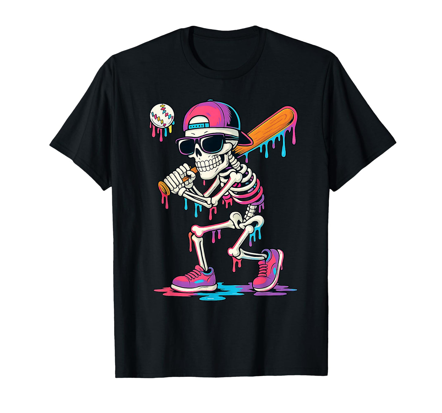 Baseball Skeleton Drip Baseball Ice Cream Drip Baseball Drip T-Shirt