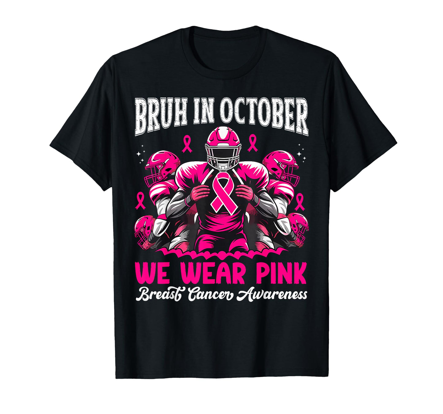 Bruh in October We Wear Pink Out Football Boys Breast Cancer T-Shirt
