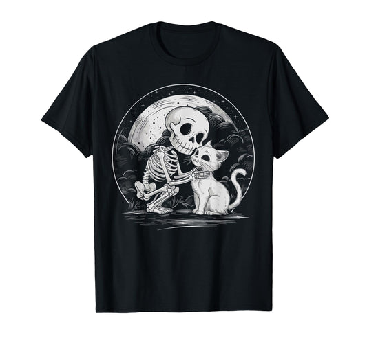 Skeleton Cat Skull Kitty Cute Goth Halloween Costume T-Shirt for Men Women Kids