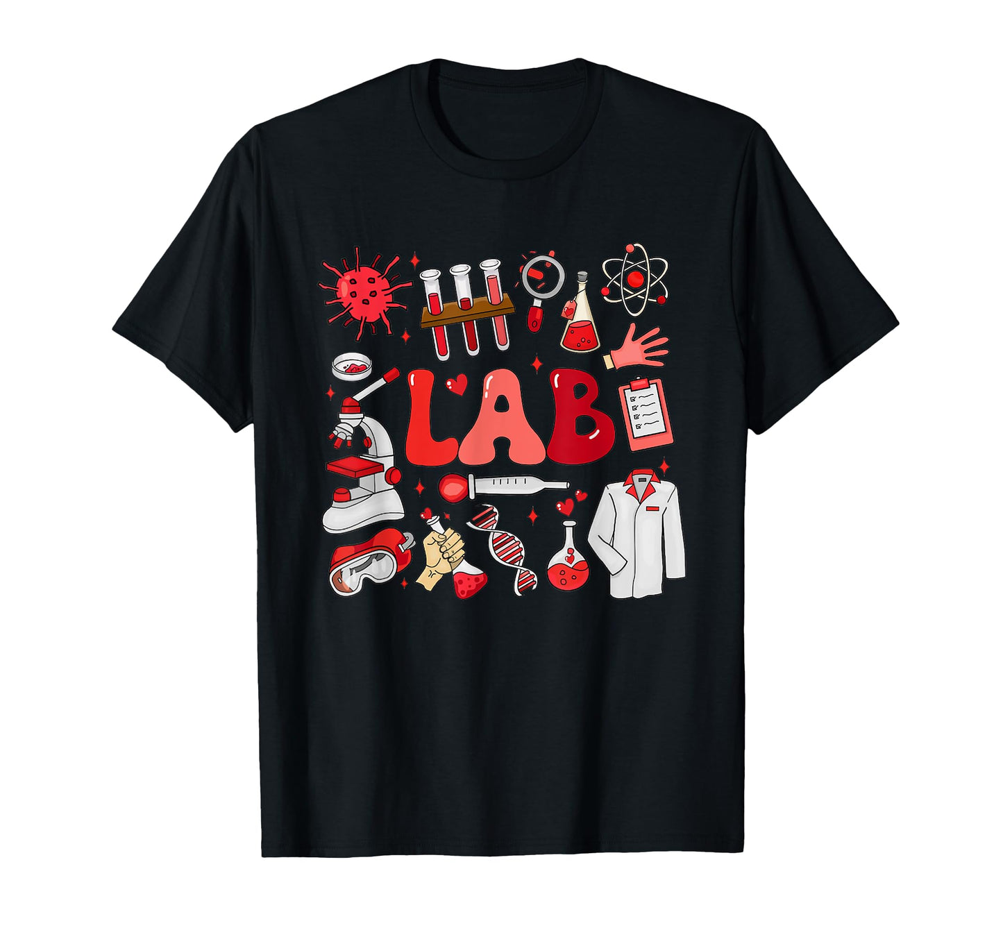 Retro Groovy Valentines Lab Tech Medical Laboratory Science T-Shirt