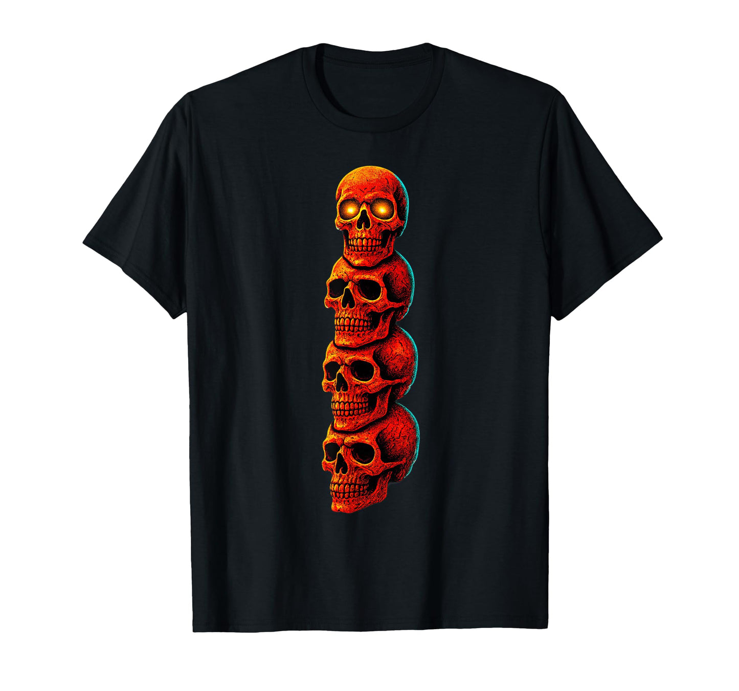 Skull Totem Vertically Stacked Skeleton Eyes Tower Design T-Shirt