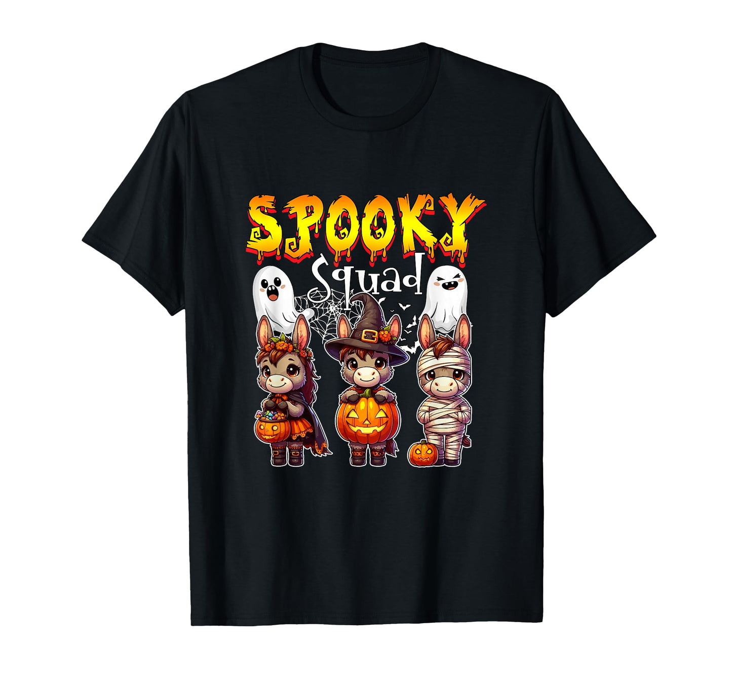 Spooky Halloween Squad Three Cute Donkeys Cosplay Witch T-Shirt