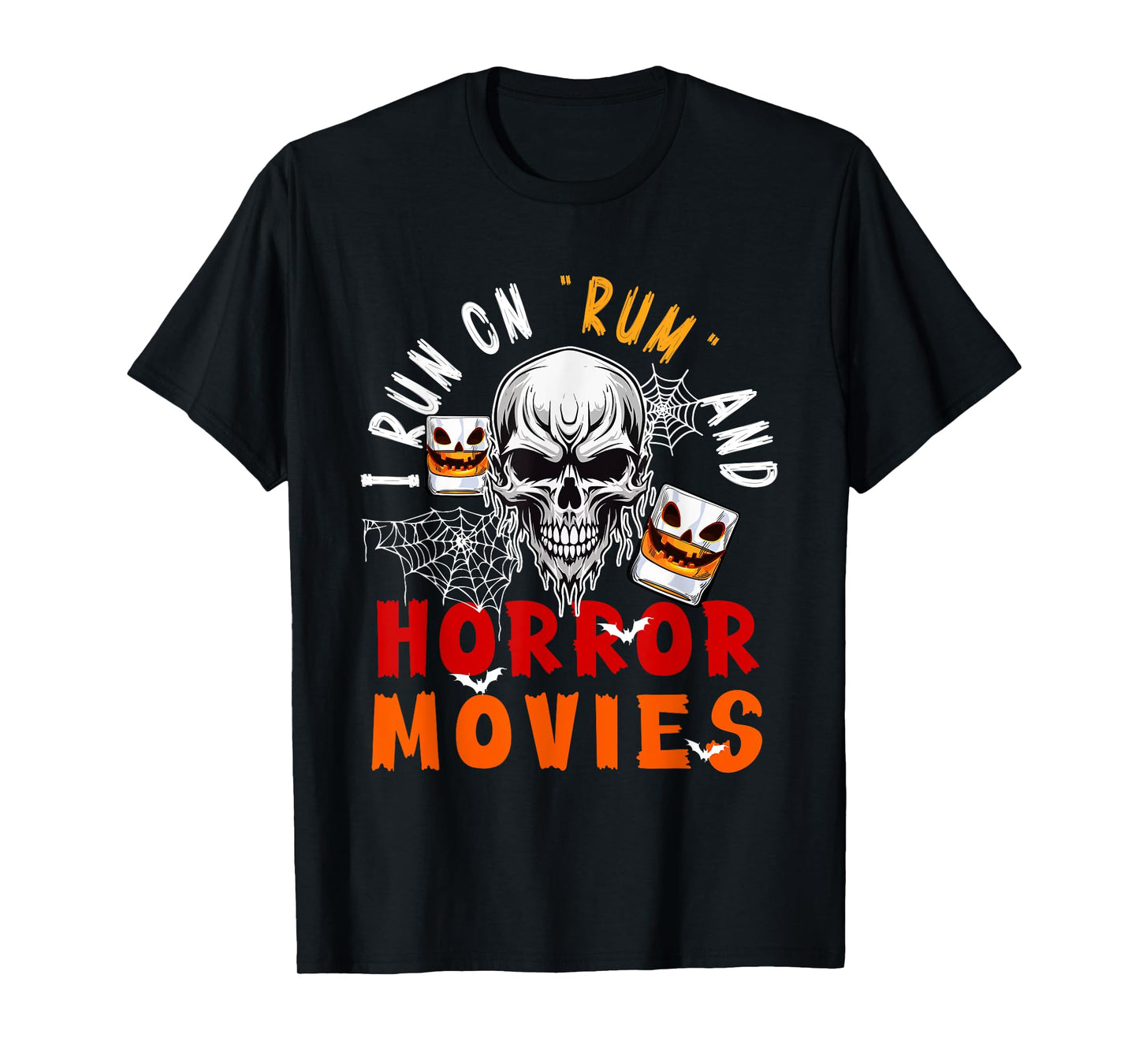 Running On Rum and Horror Movies Halloween Skull Drinker T-Shirt