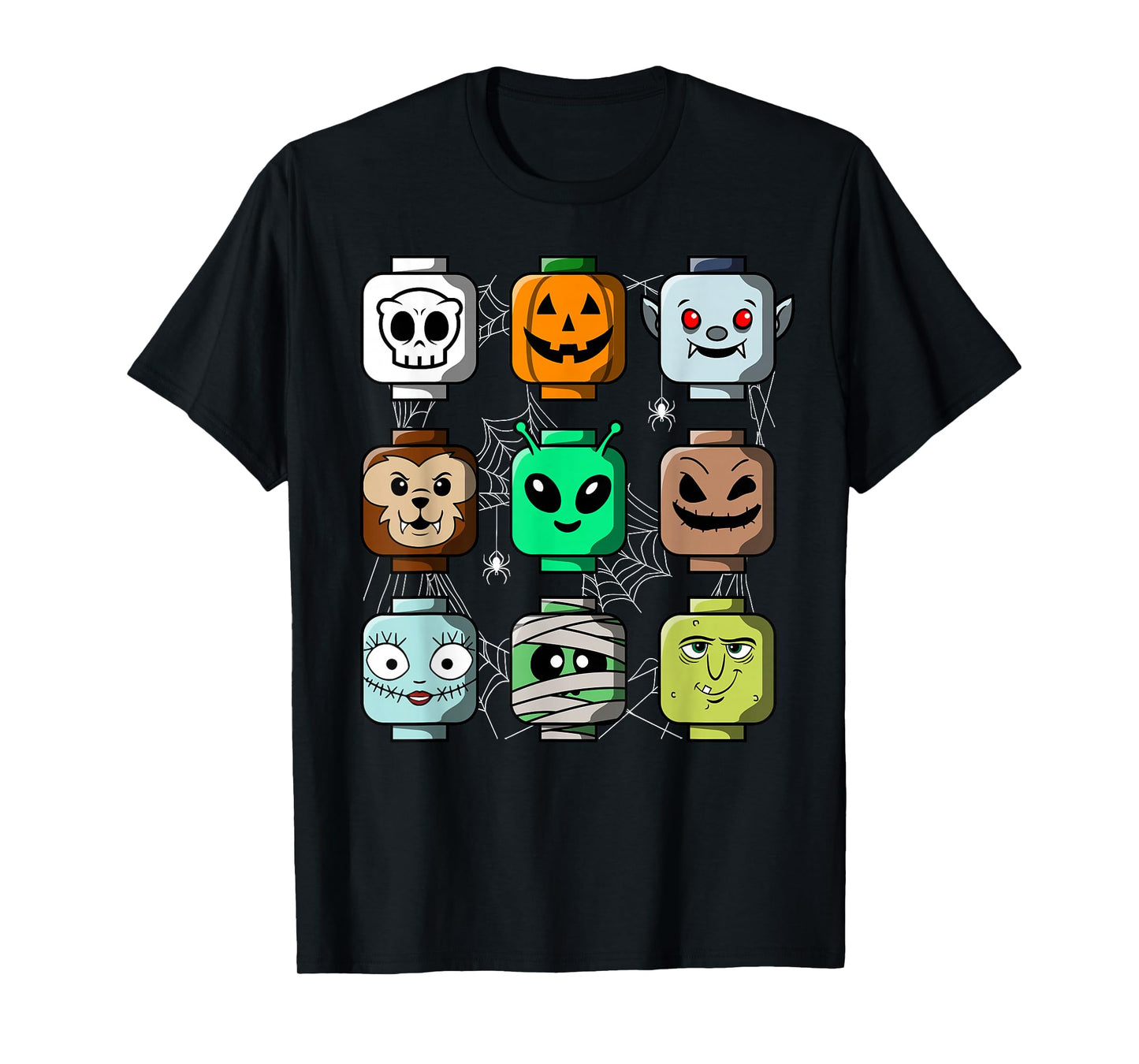 Halloween Building Brick Head Ghost Spooky Characters T-Shirt