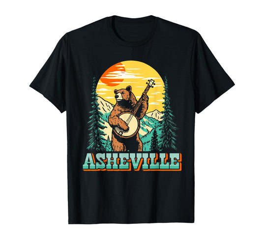 Asheville North Carolina Banjo Bear Vintage Nature T-Shirt