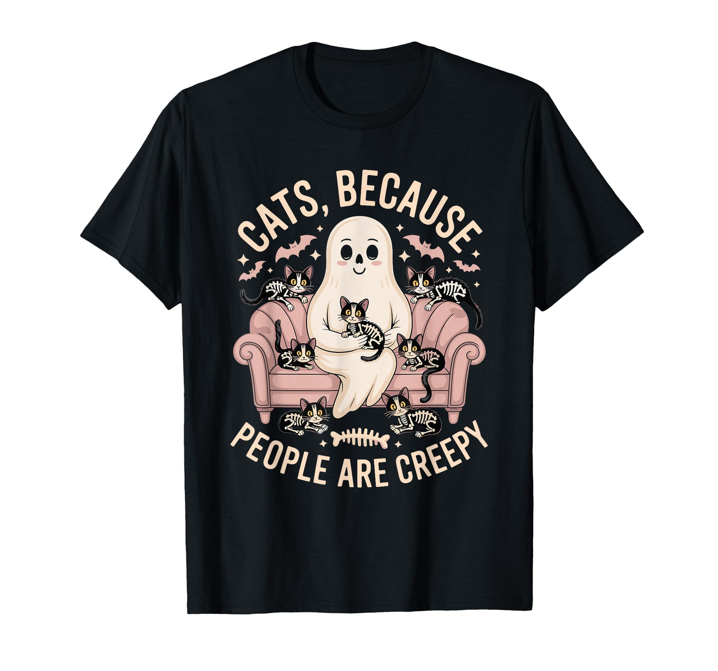 Cats Because People are Creepy Halloween Ghost Skeleton Cats T-Shirt