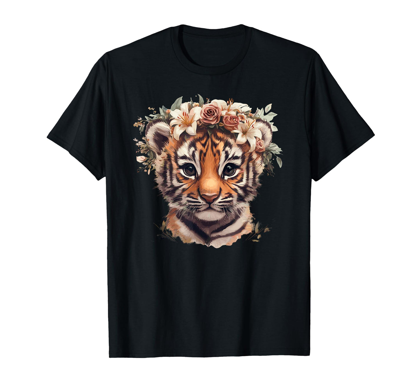 Adorable Tiger Cub With Floral Crown T-Shirt