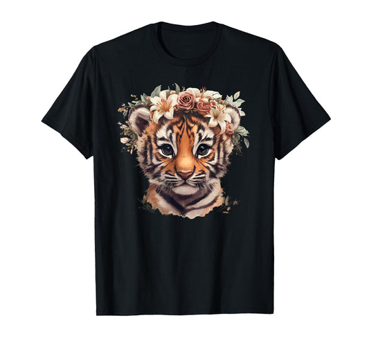 Adorable Tiger Cub With Floral Crown T-Shirt