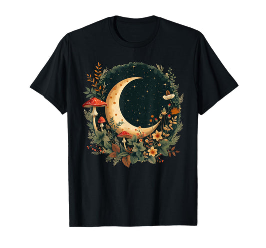 Aesthetic Cottagecore Botanical Moon Mushrooms Gardening T-Shirt