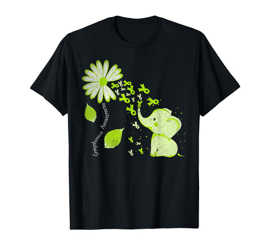 Daisy Flower Lime Green Elephant Lymphoma Awareness T-Shirt