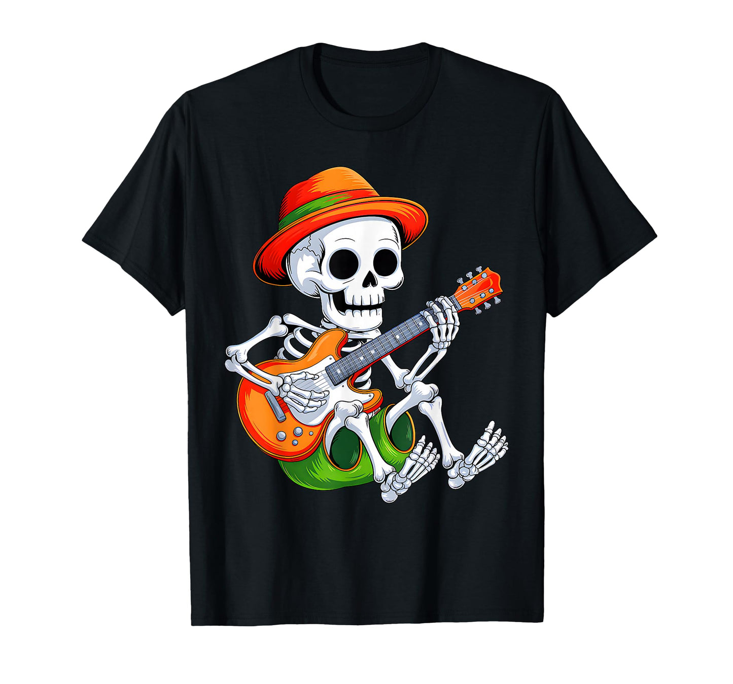 Skeleton Playing Electric Guitar Rock Halloween Men Boys Kid T-Shirt
