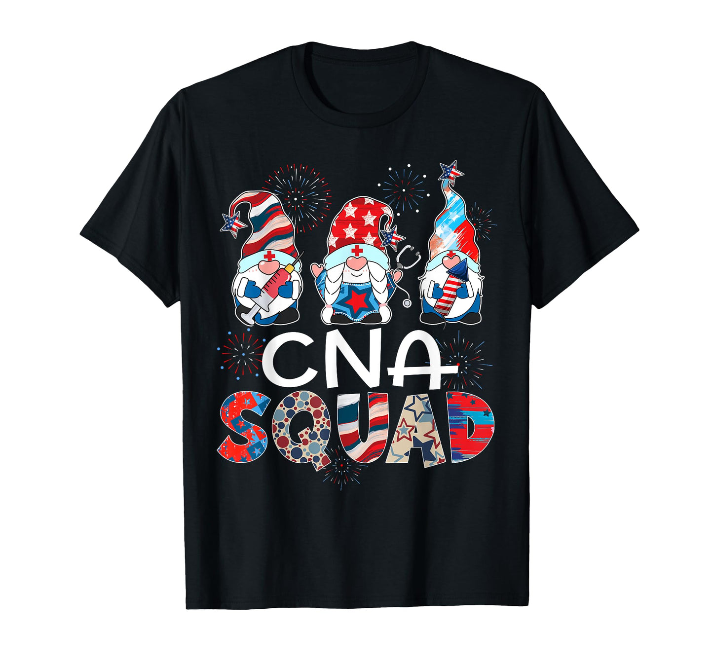 CNA Squad Gnomes 4th Of July Pride Nurse Stethoscope Women Men T-Shirt