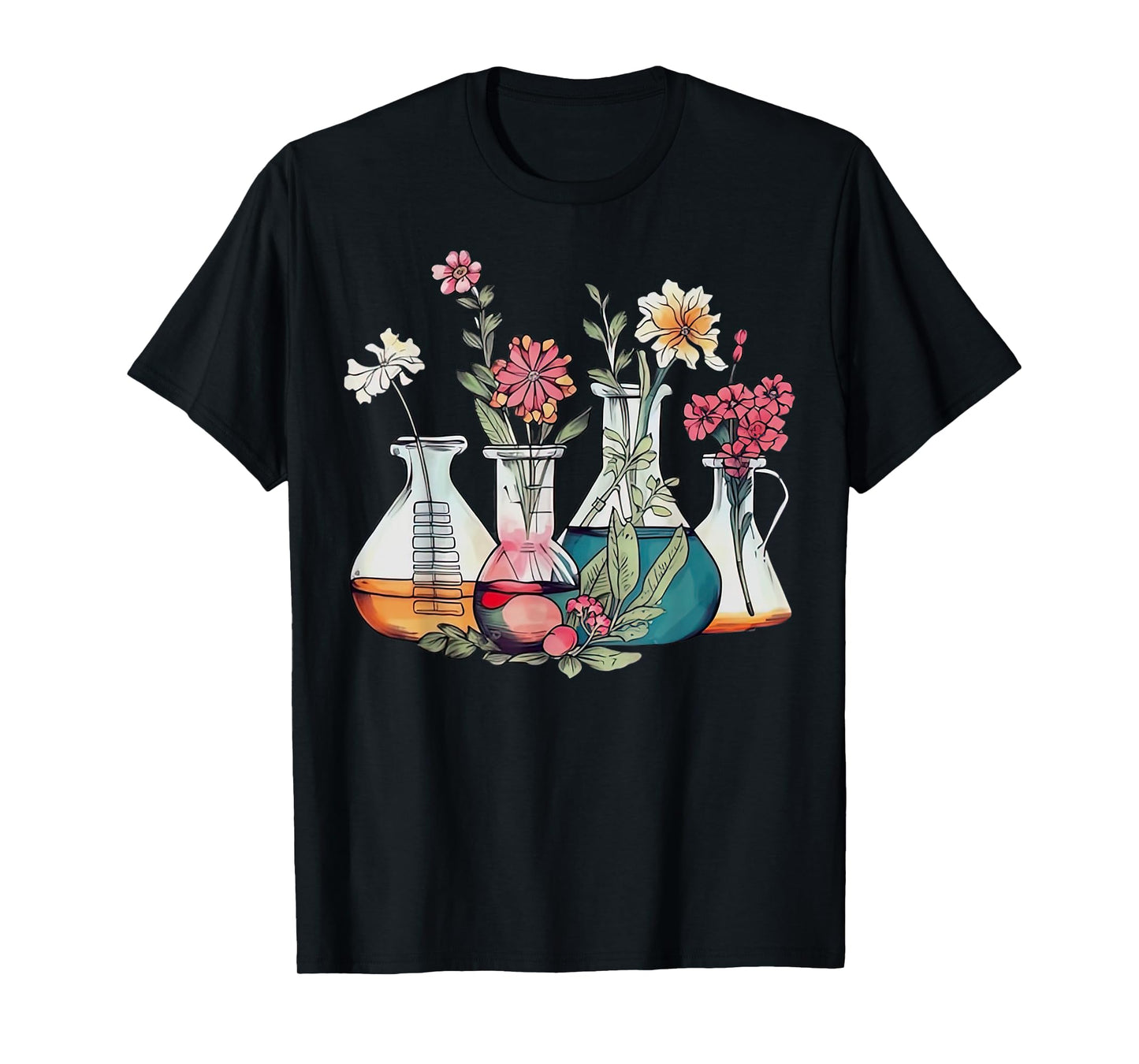 Floral Beakers Chemistry Lab Scientist T-Shirt