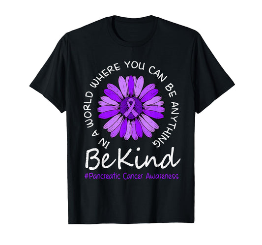 Be Kind Pancreatic Cancer Awareness Sunflower Ribbon Purple T-Shirt