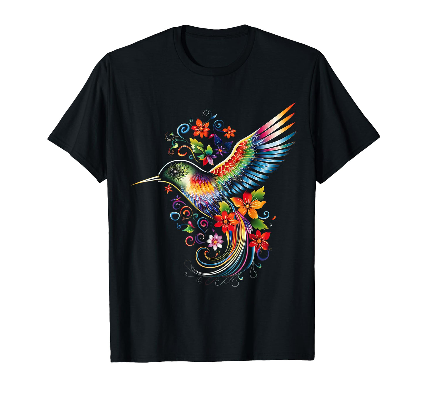 Hummingbird Art Animal Flowers Colorful Bird Hummindgbird T-Shirt