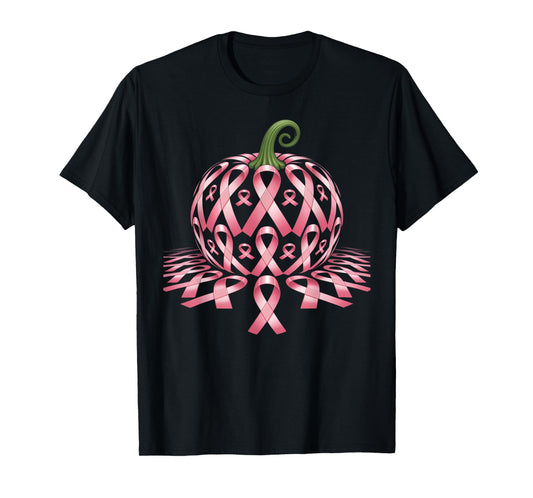 Halloween Pink Ribbon Pumpkin Breast Cancer Awareness T-Shirt